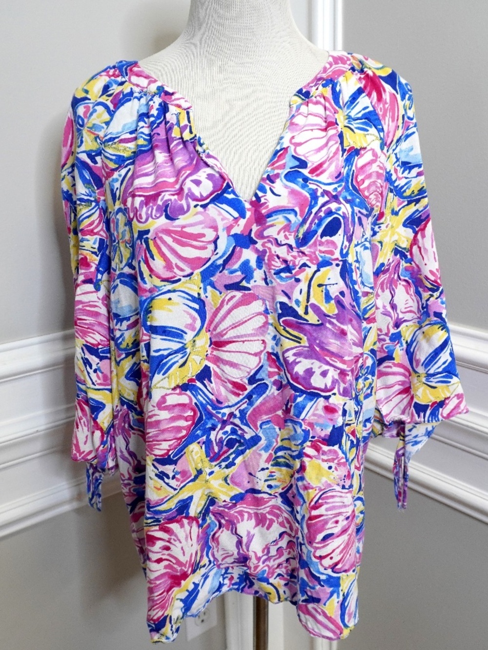 Pappagallo seashell and starfish print blouse, Size L
